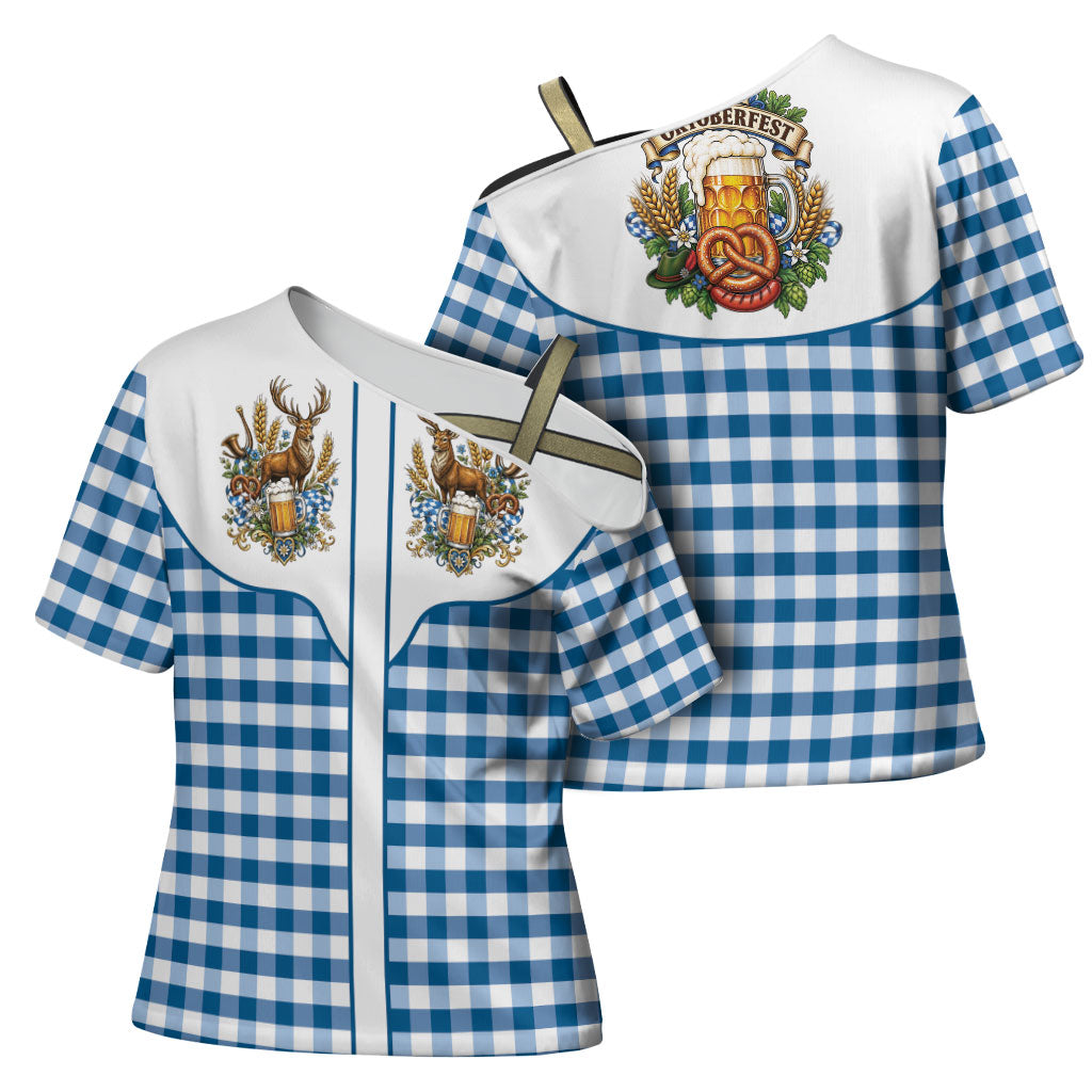 Oktoberfest Cross Shoulder Shirt Country Cowboy Style Blue Version