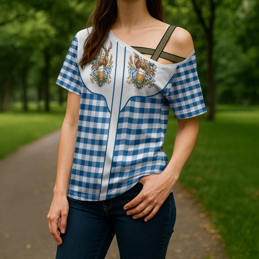 Oktoberfest Cross Shoulder Shirt Country Cowboy Style Blue Version