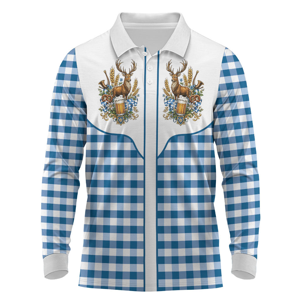 Oktoberfest Long Sleeve Polo Shirt Country Cowboy Style Blue Version