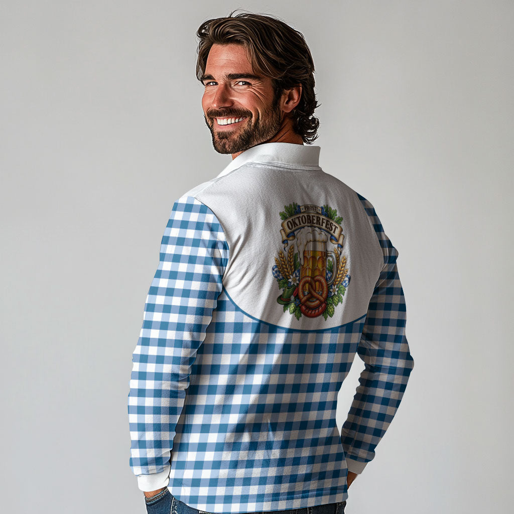 Oktoberfest Long Sleeve Polo Shirt Country Cowboy Style Blue Version