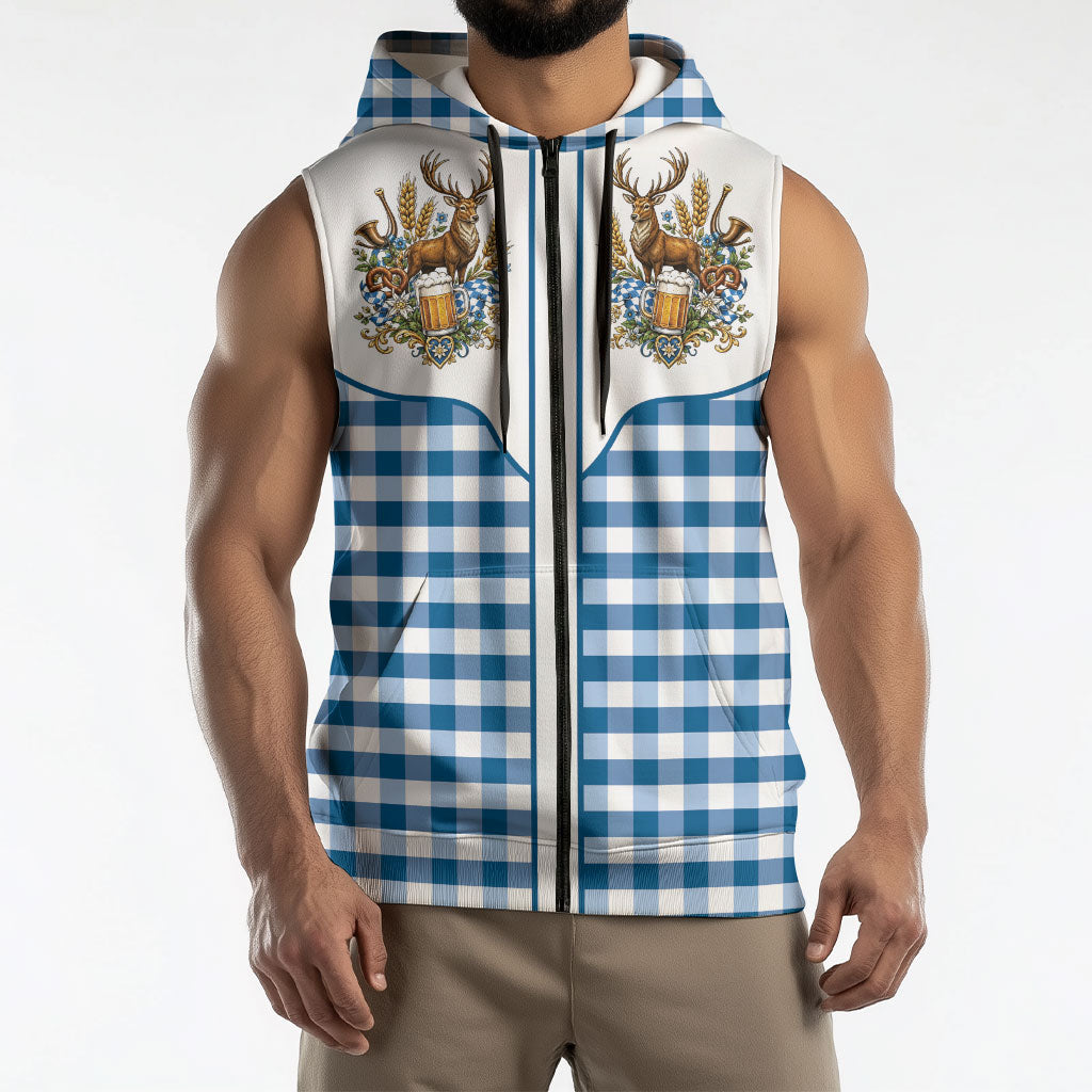 Oktoberfest Sleeveless Zip Hoodie Country Cowboy Style Blue Version