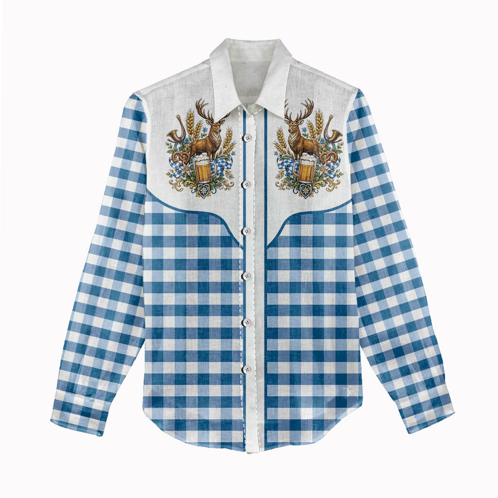 Oktoberfest Women Casual Shirt Country Cowboy Style Blue Version