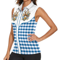 Oktoberfest Women Sleeveless Polo Shirt Country Cowboy Style Blue Version