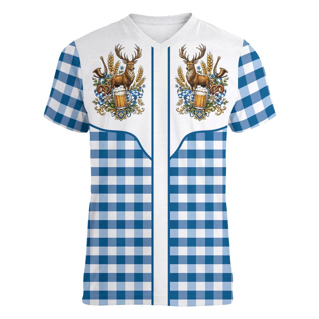 Oktoberfest Women V-Neck T-Shirt Country Cowboy Style Blue Version