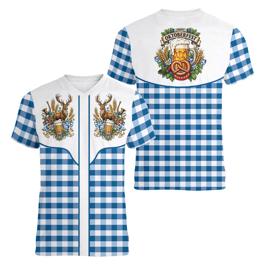 Oktoberfest Women V-Neck T-Shirt Country Cowboy Style Blue Version
