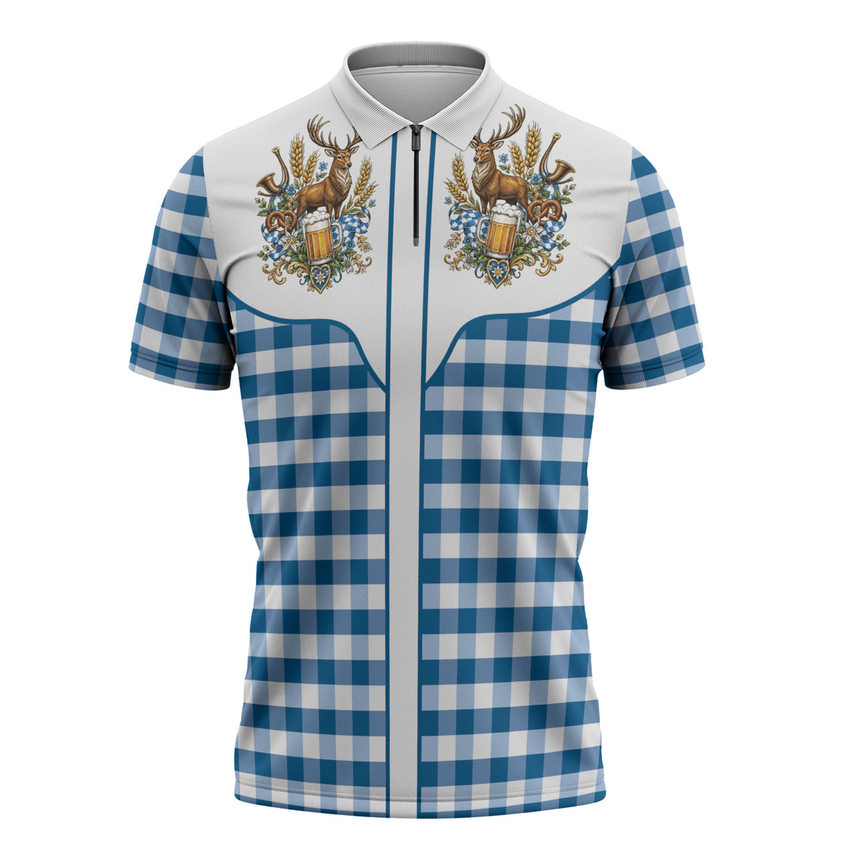 Oktoberfest Zipper Polo Shirt Country Cowboy Style Blue Version
