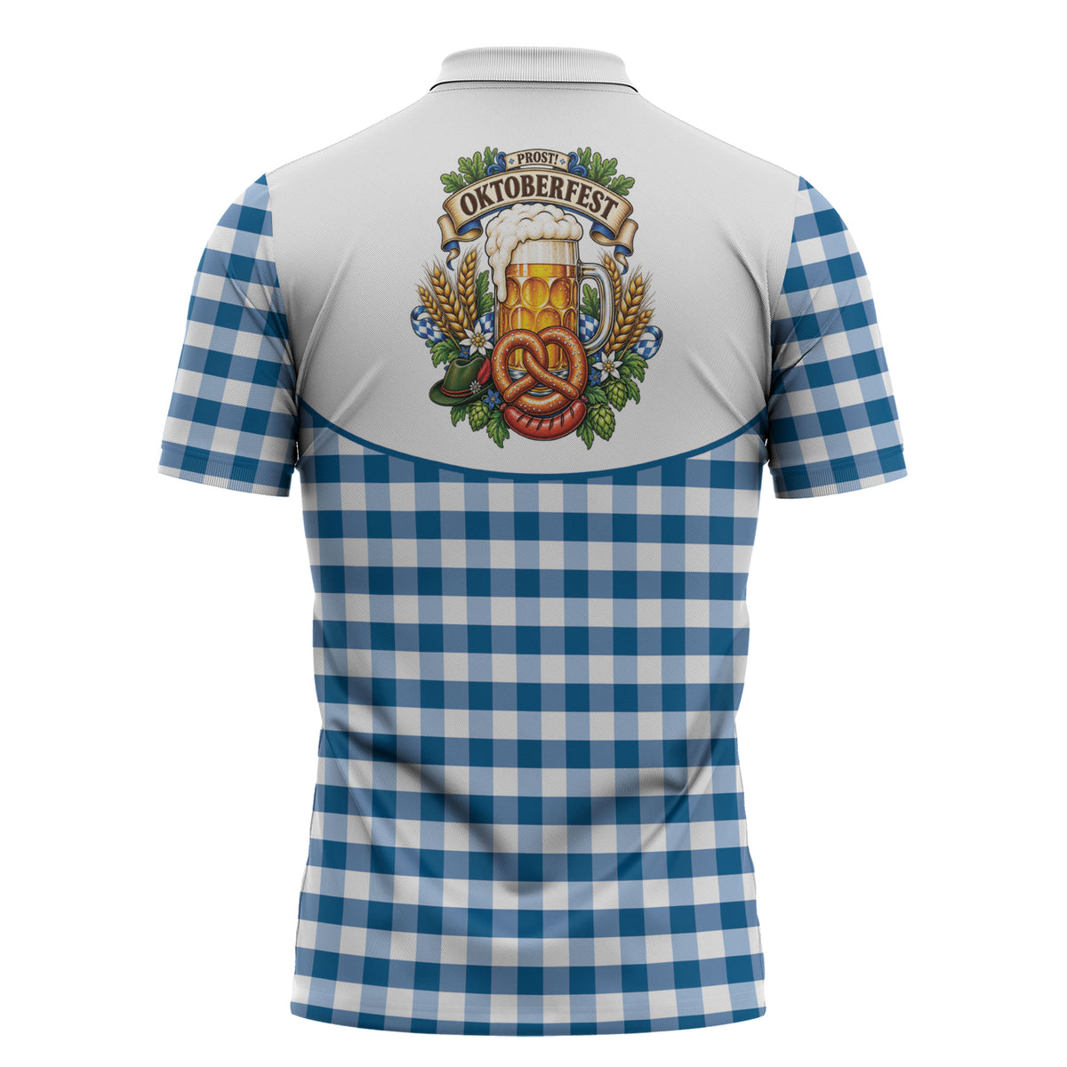 Oktoberfest Zipper Polo Shirt Country Cowboy Style Blue Version