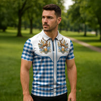 Oktoberfest Zipper Polo Shirt Country Cowboy Style Blue Version