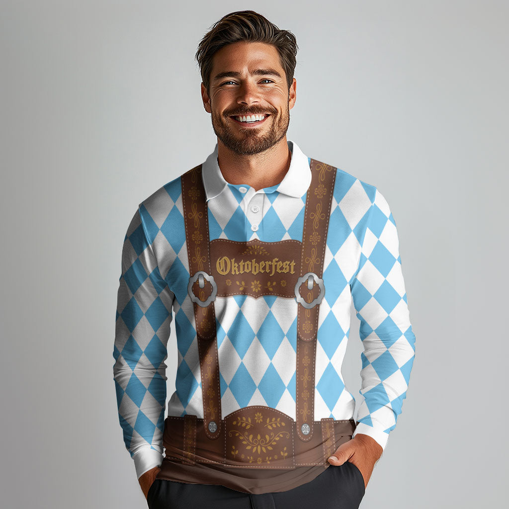 Personalized Lederhosen Oktoberfest Costume Long Sleeve Polo Shirt