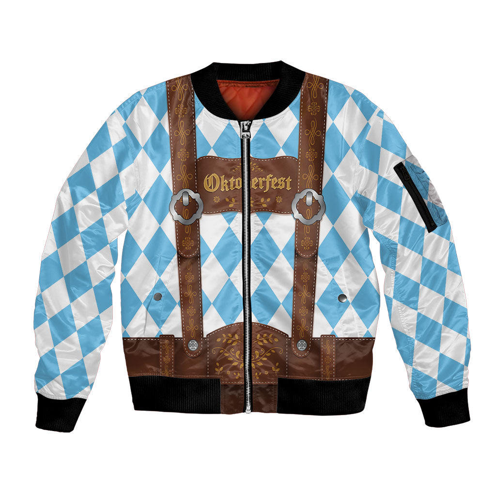 Personalized Lederhosen Oktoberfest Costume Sleeve Zip Bomber Jacket