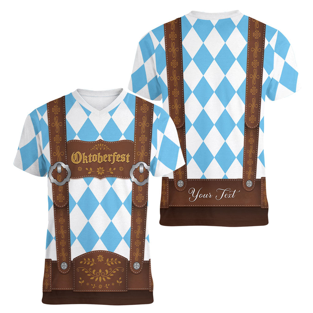 Personalized Lederhosen Oktoberfest Costume Women V-Neck T-Shirt