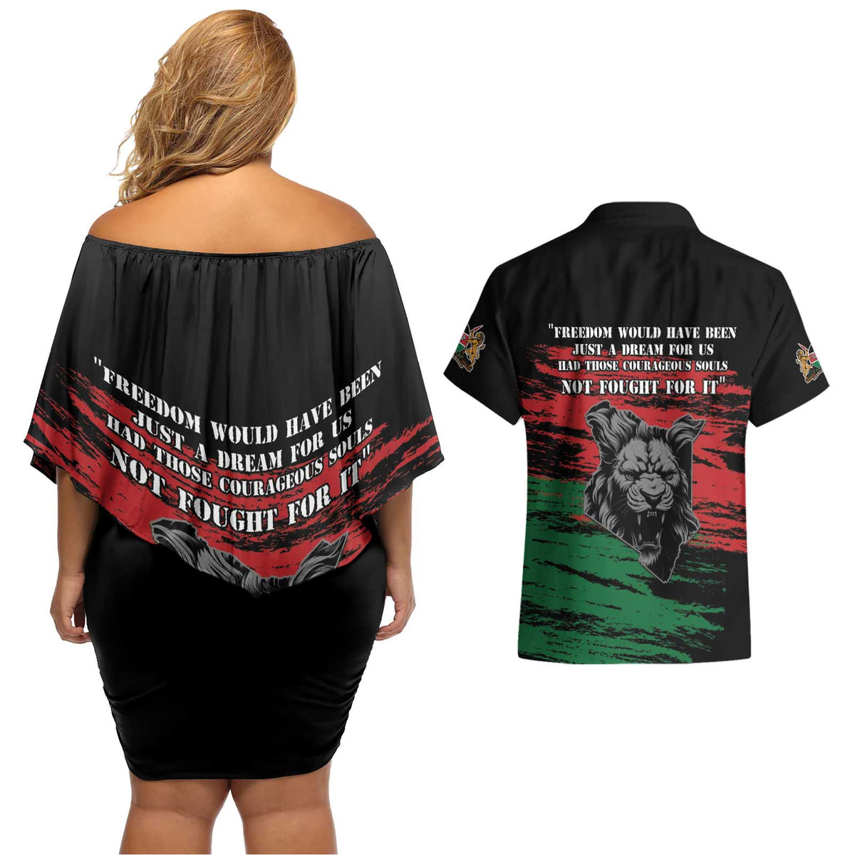 Happy Kenya Mashujaa Day Couples Matching Off Shoulder Short Dress and Hawaiian Shirt Honour Our Heroes, Heroines LT05 - Wonder Print Shop