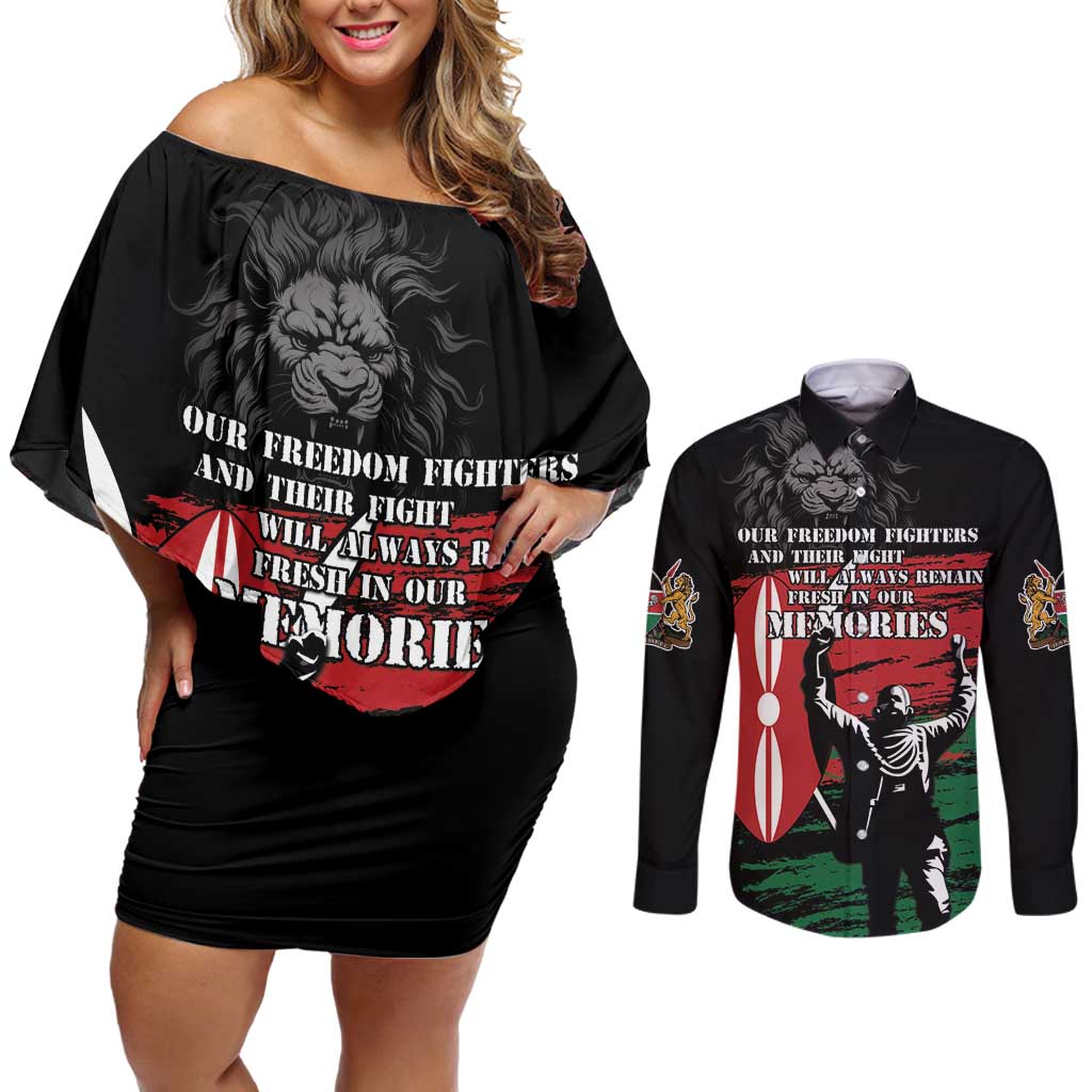 Happy Kenya Mashujaa Day Couples Matching Off Shoulder Short Dress and Long Sleeve Button Shirt Honour Our Heroes, Heroines LT05 - Wonder Print Shop