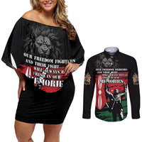 Happy Kenya Mashujaa Day Couples Matching Off Shoulder Short Dress and Long Sleeve Button Shirt Honour Our Heroes, Heroines LT05 - Wonder Print Shop