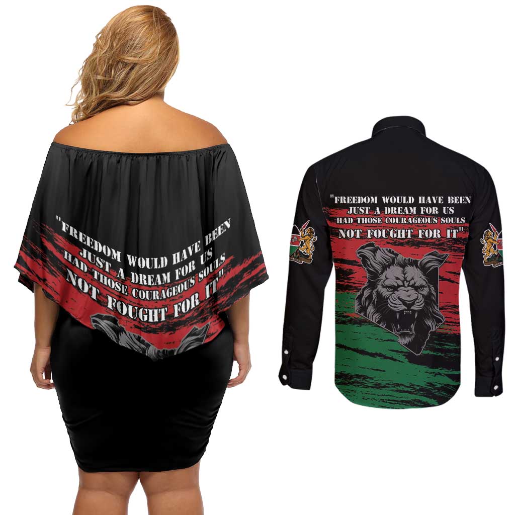Happy Kenya Mashujaa Day Couples Matching Off Shoulder Short Dress and Long Sleeve Button Shirt Honour Our Heroes, Heroines LT05 - Wonder Print Shop