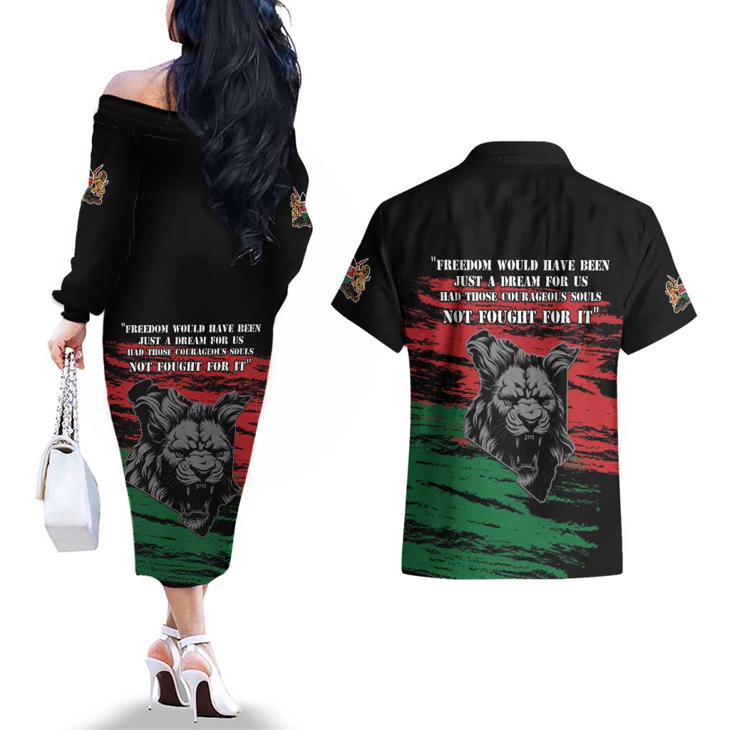 Happy Kenya Mashujaa Day Couples Matching Off The Shoulder Long Sleeve Dress and Hawaiian Shirt Honour Our Heroes, Heroines LT05 - Wonder Print Shop