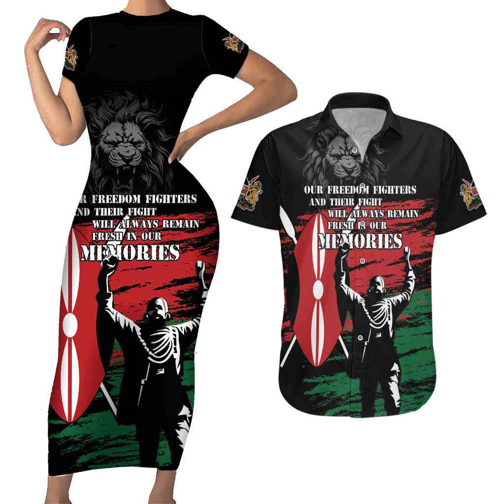 Happy Kenya Mashujaa Day Couples Matching Short Sleeve Bodycon Dress and Hawaiian Shirt Honour Our Heroes, Heroines LT05 - Wonder Print Shop