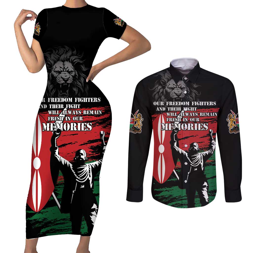 Happy Kenya Mashujaa Day Couples Matching Short Sleeve Bodycon Dress and Long Sleeve Button Shirt Honour Our Heroes, Heroines LT05 - Wonder Print Shop