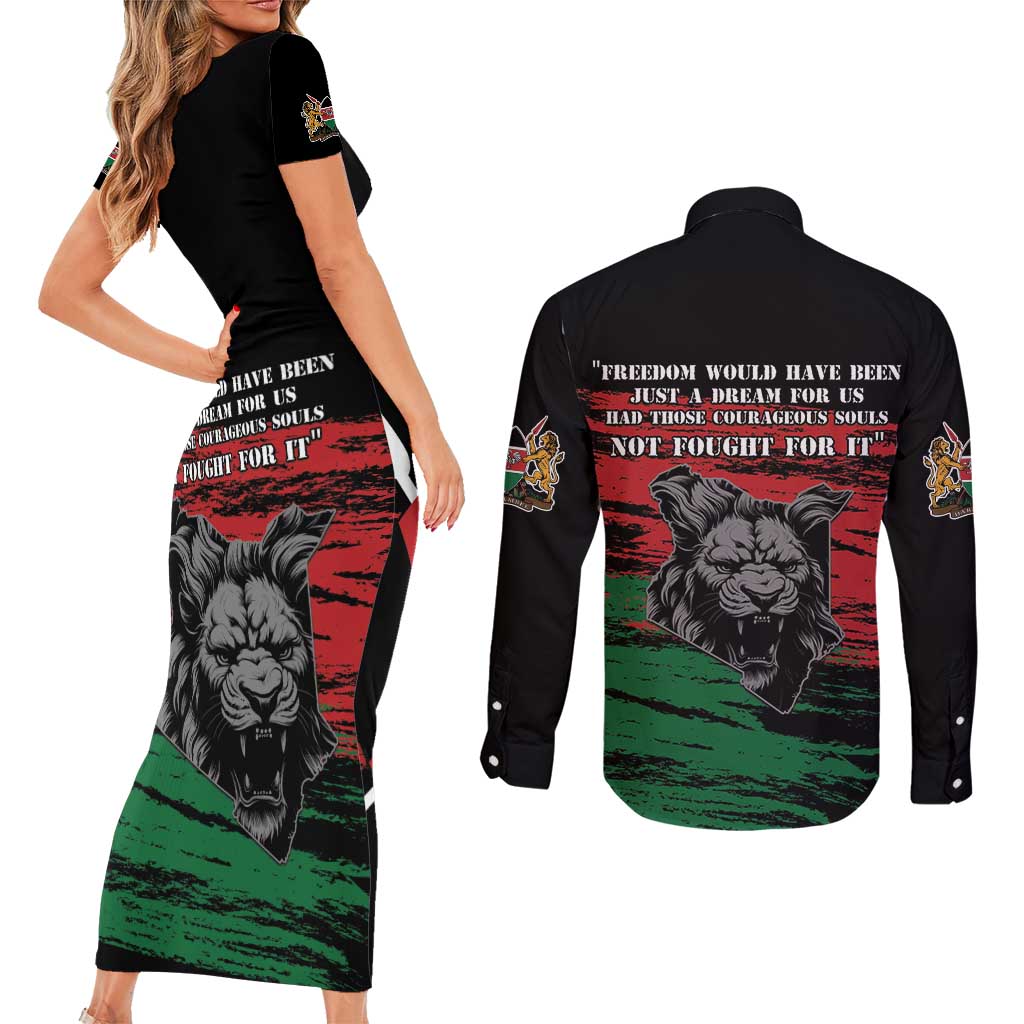 Happy Kenya Mashujaa Day Couples Matching Short Sleeve Bodycon Dress and Long Sleeve Button Shirt Honour Our Heroes, Heroines LT05 - Wonder Print Shop