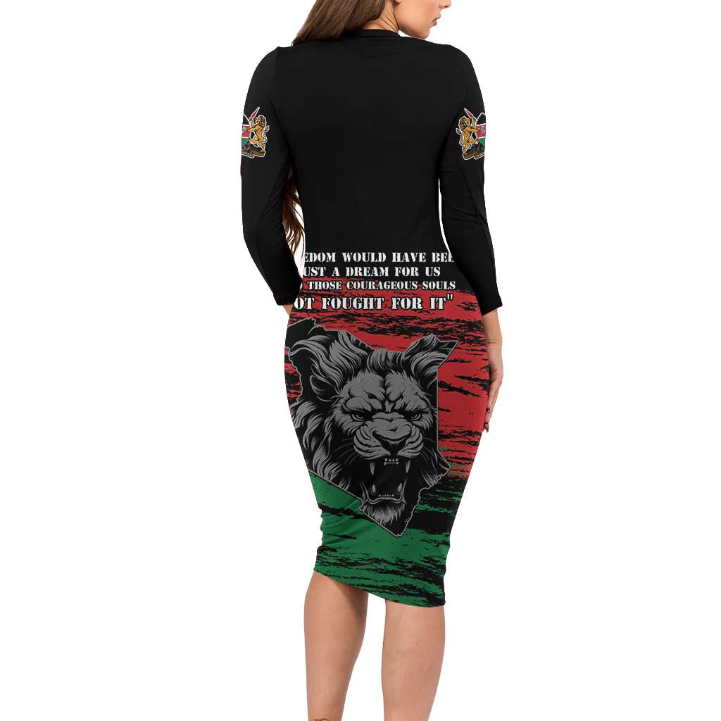 Happy Kenya Mashujaa Day Long Sleeve Bodycon Dress Honour Our Heroes, Heroines LT05 - Wonder Print Shop