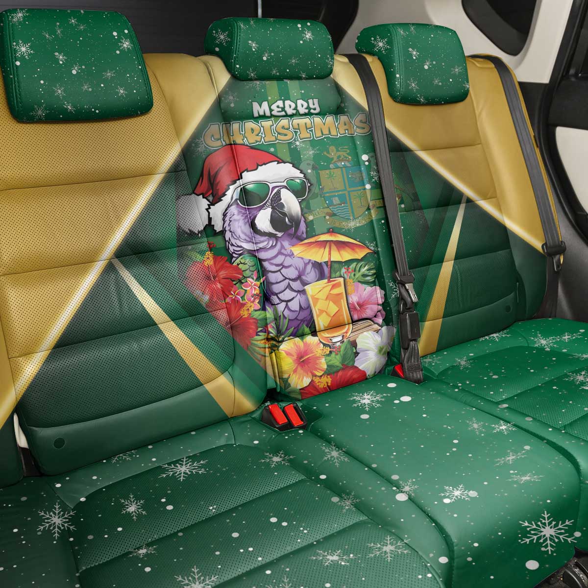 Dominica Christmas Back Car Seat Cover Funny Santa Sisserou Parrot - Wonder Print Shop