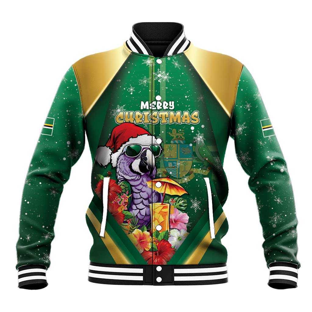 Dominica Christmas Baseball Jacket Funny Santa Sisserou Parrot - Wonder Print Shop