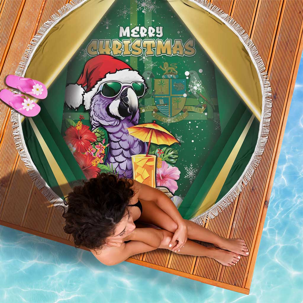 Dominica Christmas Beach Blanket Funny Santa Sisserou Parrot - Wonder Print Shop