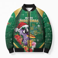 Dominica Christmas Bomber Puffer Jacket Funny Santa Sisserou Parrot - Wonder Print Shop