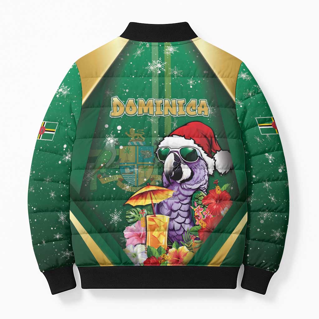 Dominica Christmas Bomber Puffer Jacket Funny Santa Sisserou Parrot - Wonder Print Shop