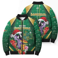 Dominica Christmas Bomber Puffer Jacket Funny Santa Sisserou Parrot - Wonder Print Shop