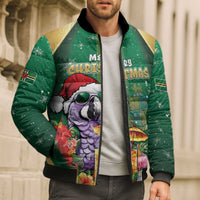 Dominica Christmas Bomber Puffer Jacket Funny Santa Sisserou Parrot - Wonder Print Shop
