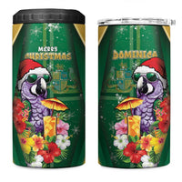 Dominica Christmas 4 in 1 Can Cooler Tumbler Funny Santa Sisserou Parrot - Wonder Print Shop