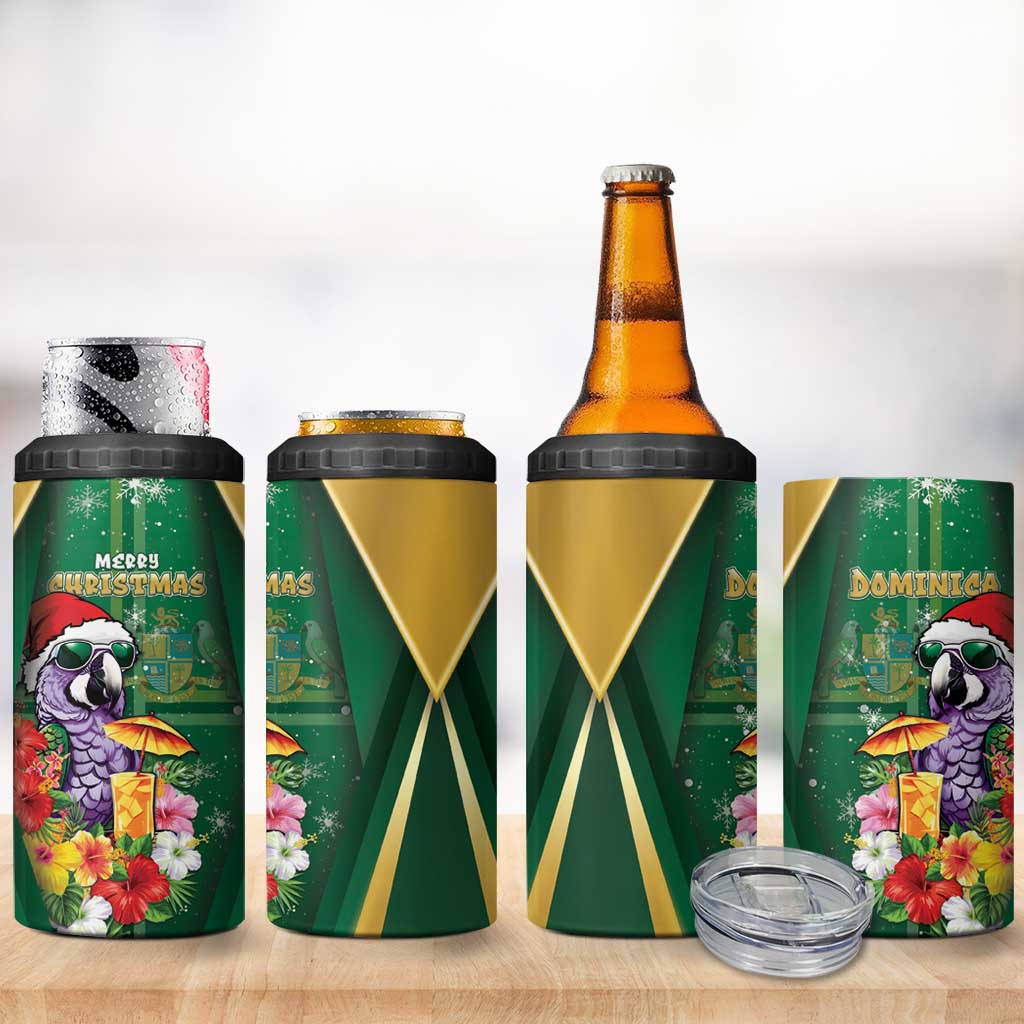 Dominica Christmas 4 in 1 Can Cooler Tumbler Funny Santa Sisserou Parrot - Wonder Print Shop