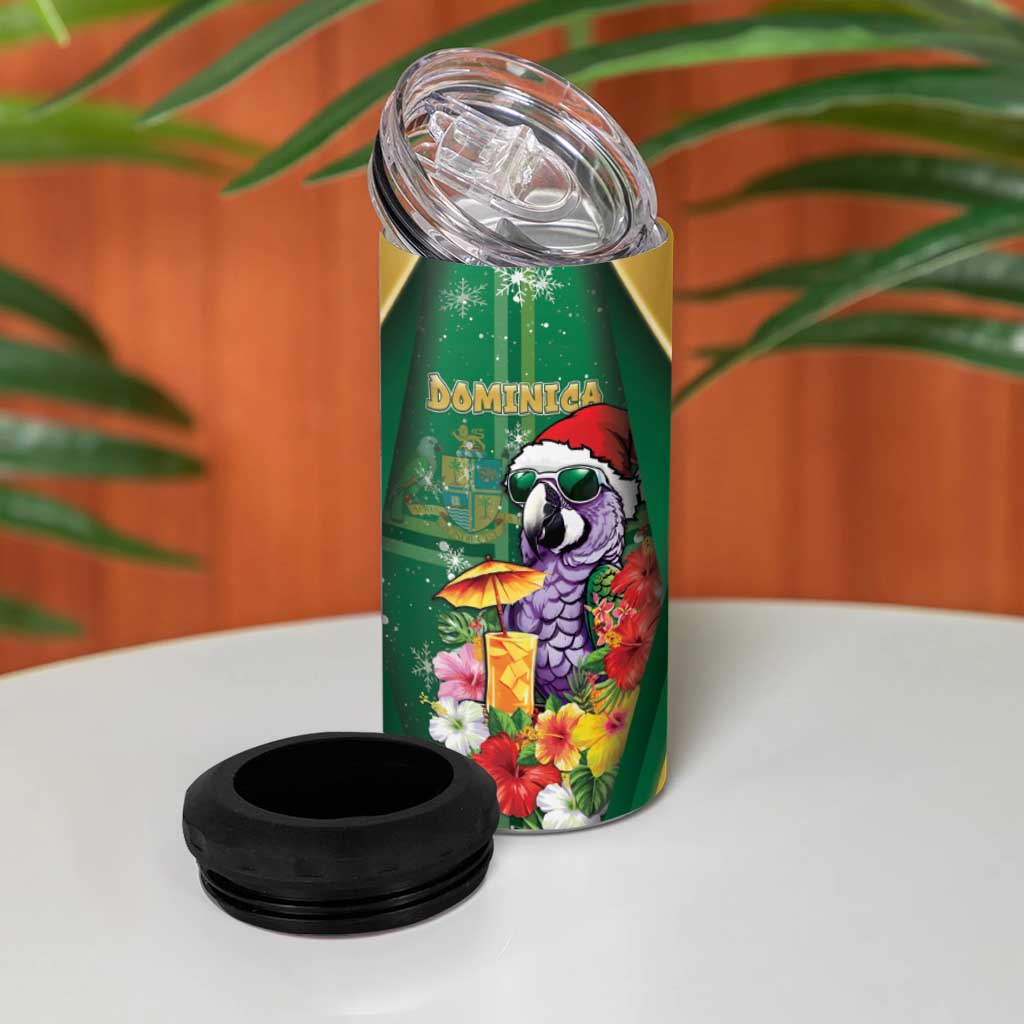 Dominica Christmas 4 in 1 Can Cooler Tumbler Funny Santa Sisserou Parrot - Wonder Print Shop