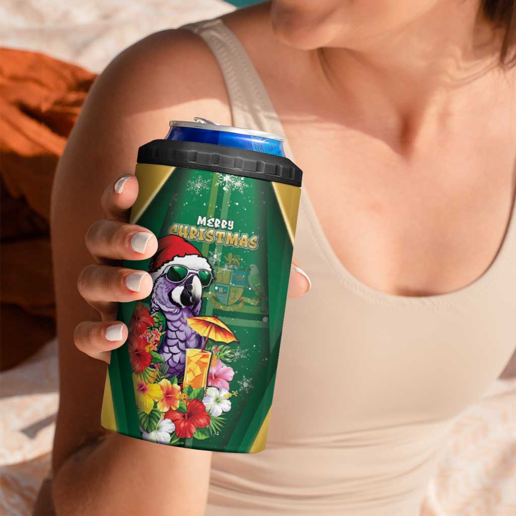 Dominica Christmas 4 in 1 Can Cooler Tumbler Funny Santa Sisserou Parrot - Wonder Print Shop