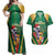 Dominica Christmas Couples Matching Off Shoulder Maxi Dress and Hawaiian Shirt Funny Santa Sisserou Parrot - Wonder Print Shop