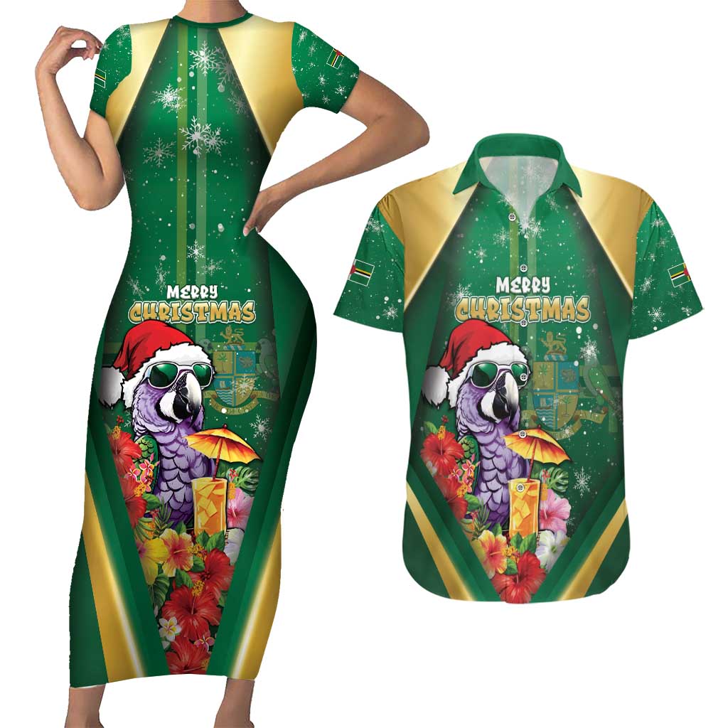 Dominica Christmas Couples Matching Short Sleeve Bodycon Dress and Hawaiian Shirt Funny Santa Sisserou Parrot - Wonder Print Shop