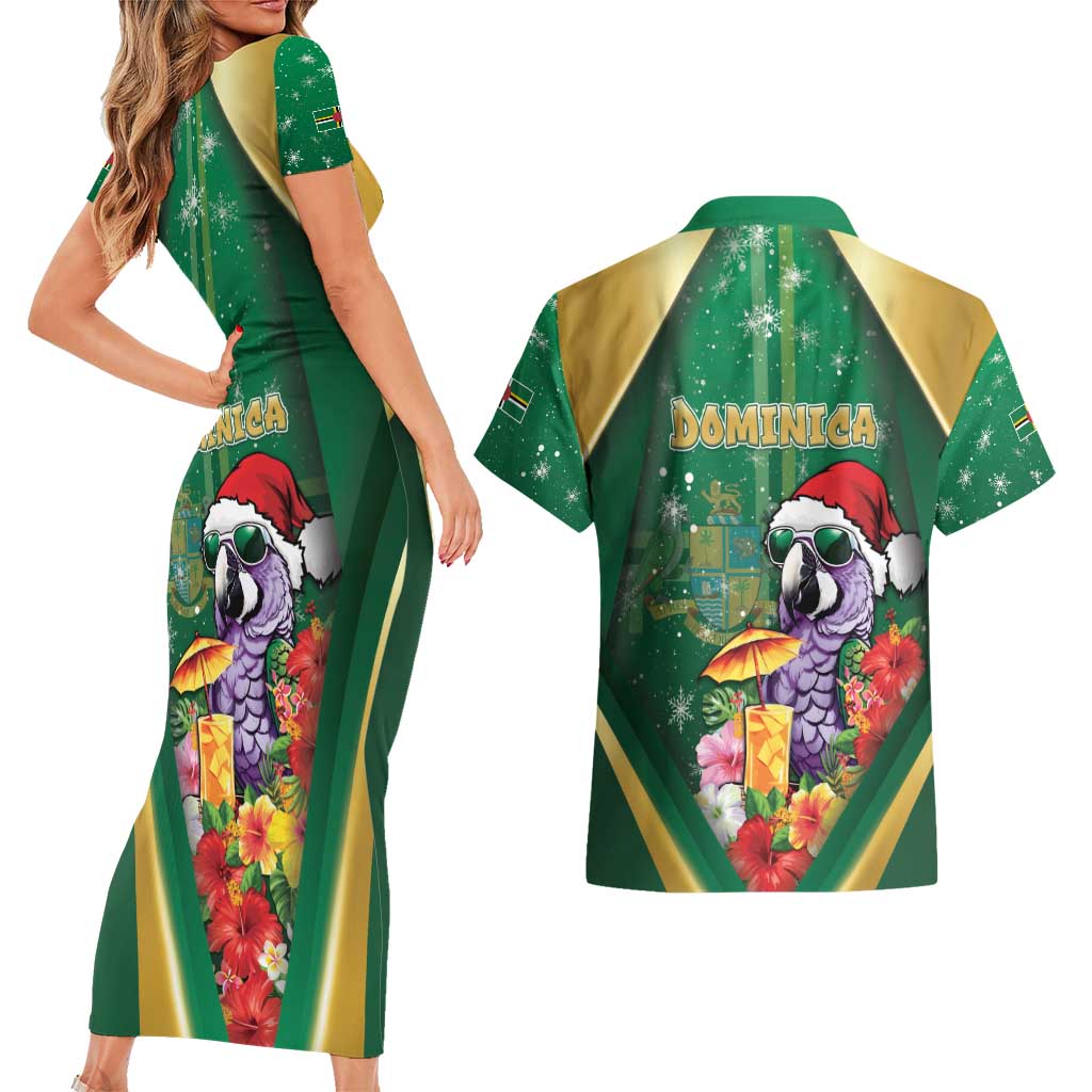 Dominica Christmas Couples Matching Short Sleeve Bodycon Dress and Hawaiian Shirt Funny Santa Sisserou Parrot - Wonder Print Shop