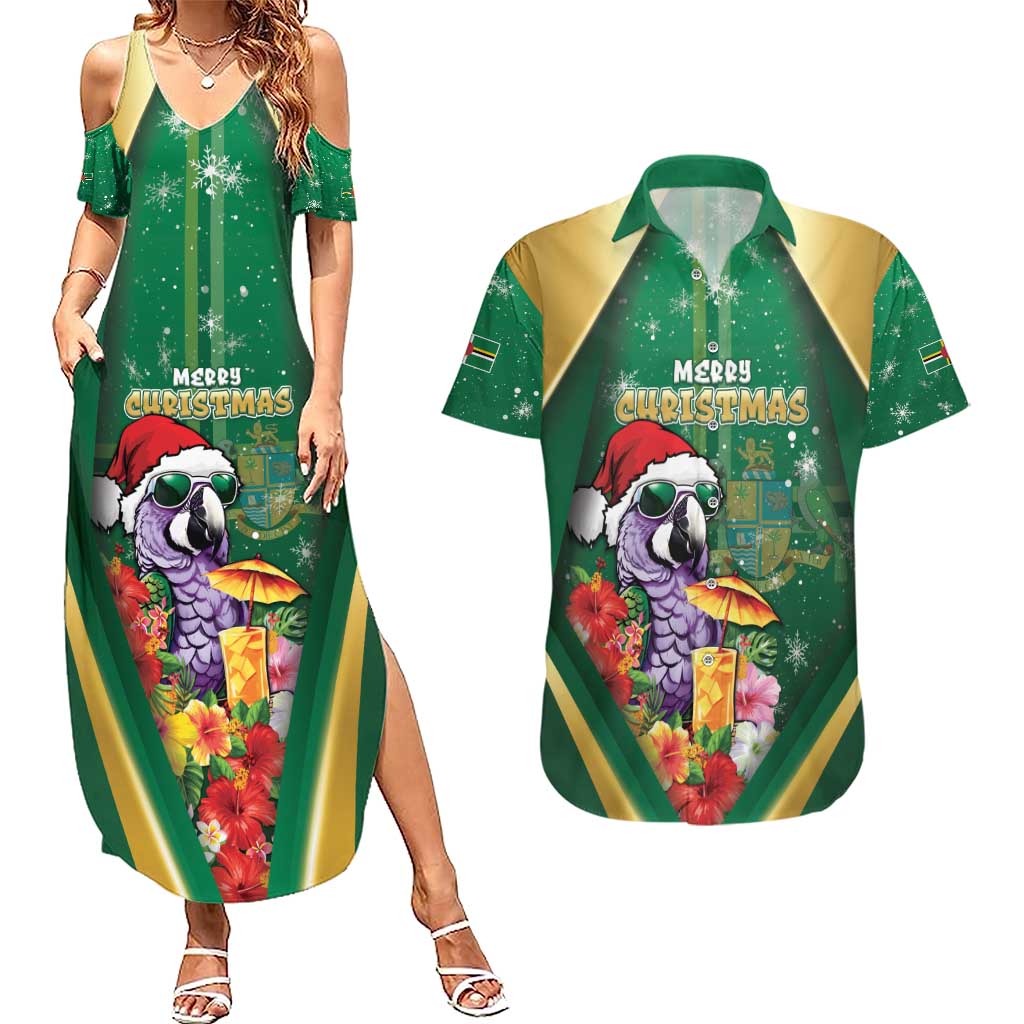 Dominica Christmas Couples Matching Summer Maxi Dress and Hawaiian Shirt Funny Santa Sisserou Parrot - Wonder Print Shop