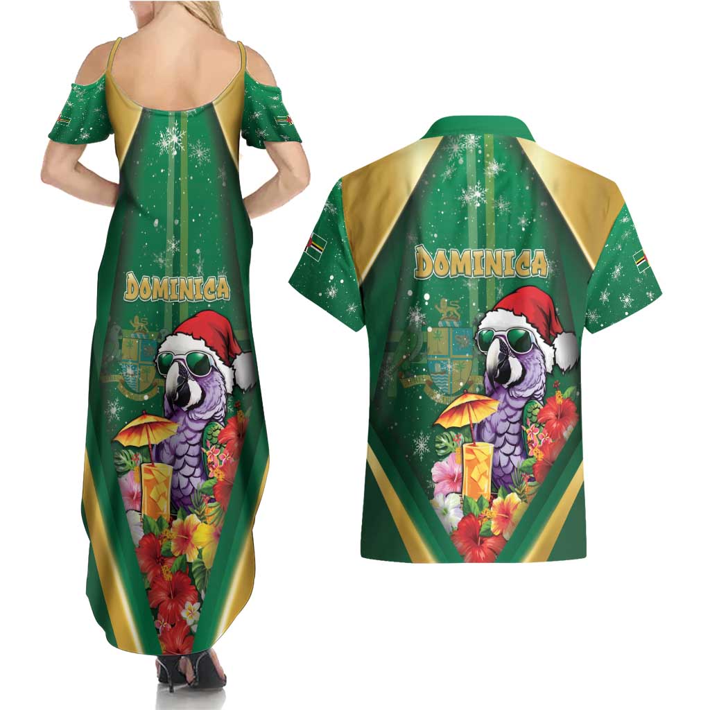 Dominica Christmas Couples Matching Summer Maxi Dress and Hawaiian Shirt Funny Santa Sisserou Parrot - Wonder Print Shop