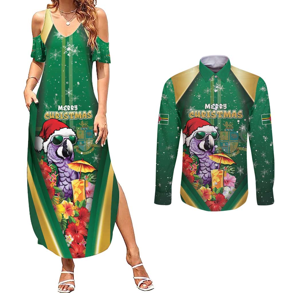 Dominica Christmas Couples Matching Summer Maxi Dress and Long Sleeve Button Shirt Funny Santa Sisserou Parrot - Wonder Print Shop