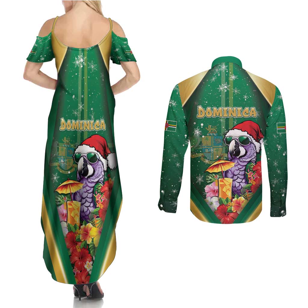 Dominica Christmas Couples Matching Summer Maxi Dress and Long Sleeve Button Shirt Funny Santa Sisserou Parrot - Wonder Print Shop