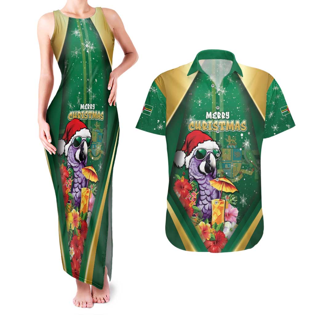 Dominica Christmas Couples Matching Tank Maxi Dress and Hawaiian Shirt Funny Santa Sisserou Parrot - Wonder Print Shop