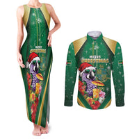 Dominica Christmas Couples Matching Tank Maxi Dress and Long Sleeve Button Shirt Funny Santa Sisserou Parrot - Wonder Print Shop