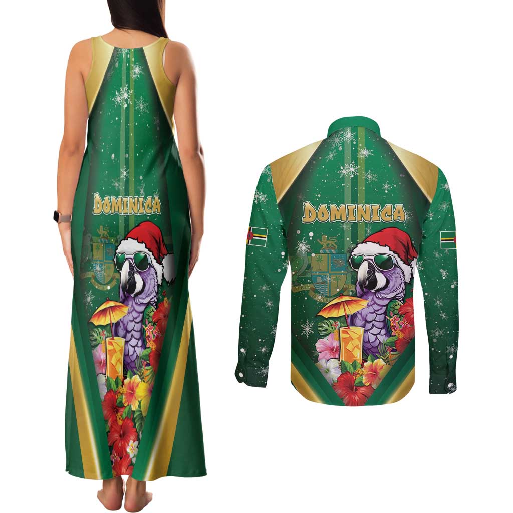 Dominica Christmas Couples Matching Tank Maxi Dress and Long Sleeve Button Shirt Funny Santa Sisserou Parrot - Wonder Print Shop