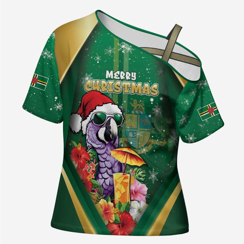 Dominica Christmas Cross Shoulder Shirt Funny Santa Sisserou Parrot - Wonder Print Shop