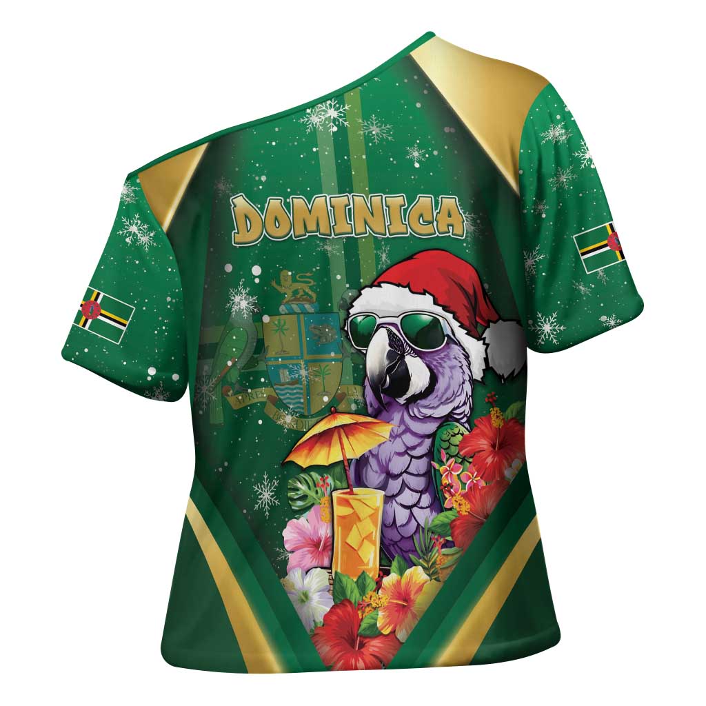 Dominica Christmas Cross Shoulder Shirt Funny Santa Sisserou Parrot - Wonder Print Shop