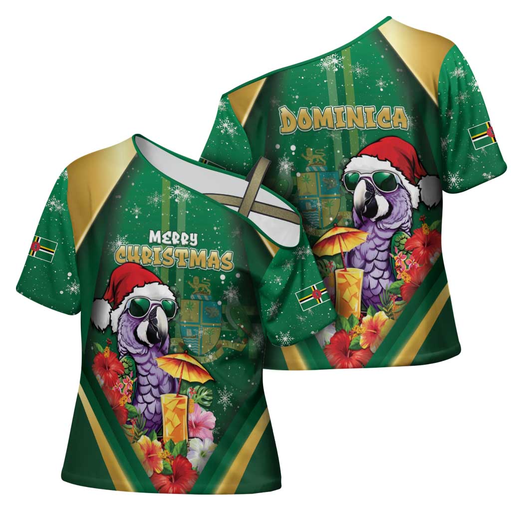 Dominica Christmas Cross Shoulder Shirt Funny Santa Sisserou Parrot - Wonder Print Shop