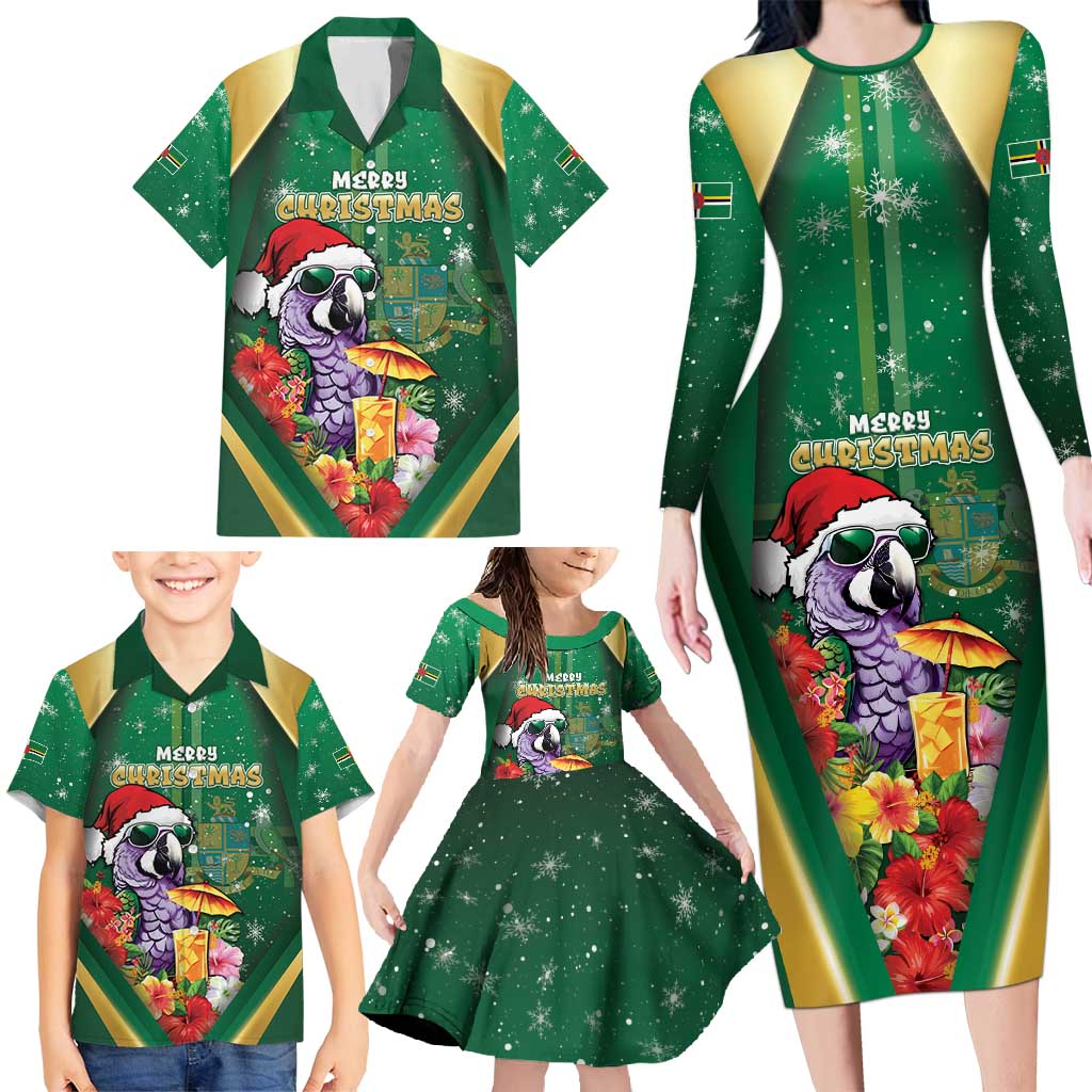 Dominica Christmas Family Matching Long Sleeve Bodycon Dress and Hawaiian Shirt Funny Santa Sisserou Parrot - Wonder Print Shop