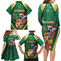 Dominica Christmas Family Matching Long Sleeve Bodycon Dress and Hawaiian Shirt Funny Santa Sisserou Parrot - Wonder Print Shop